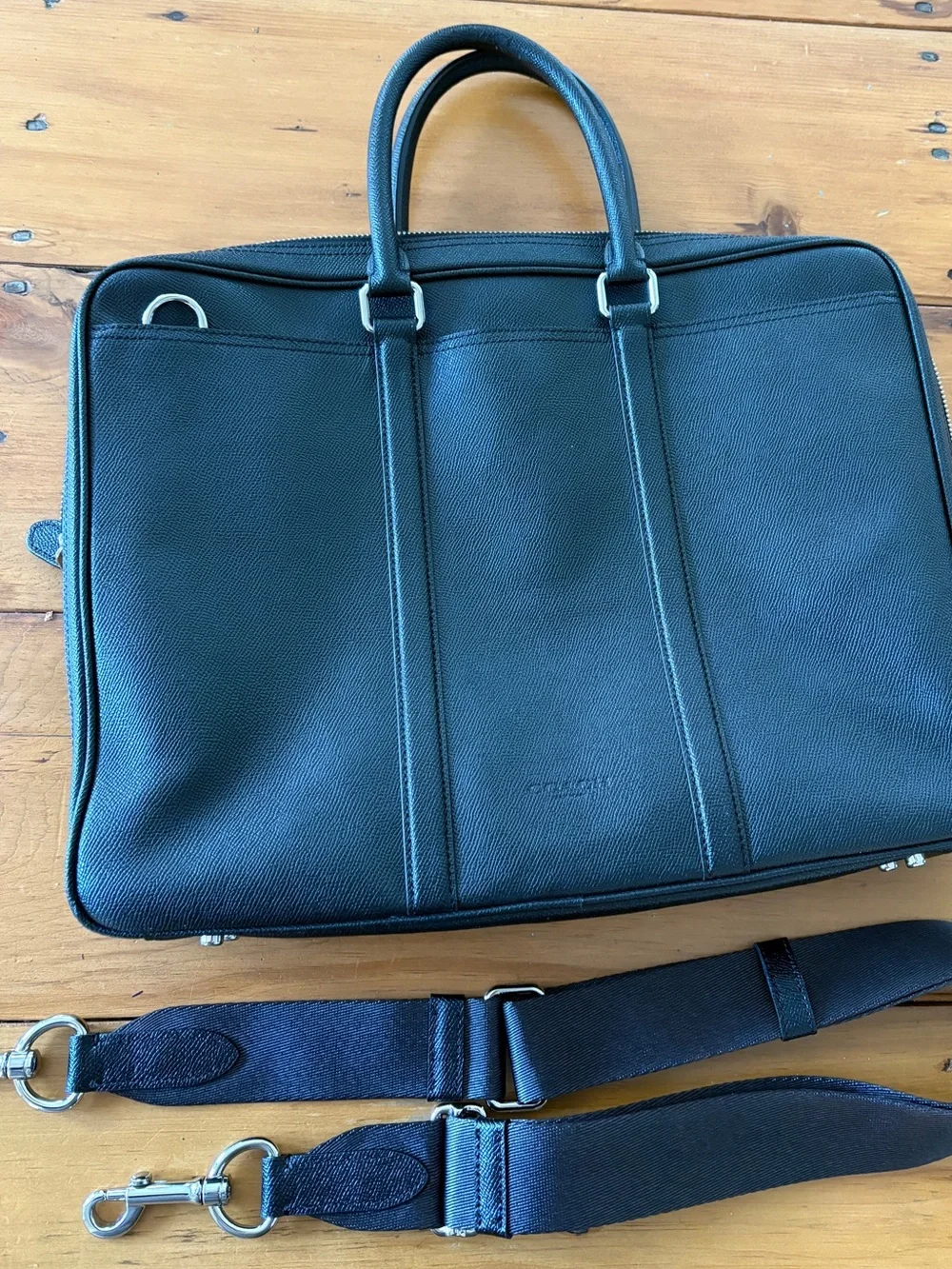 Coach Black Textured Black Leather Laptop Crossbody